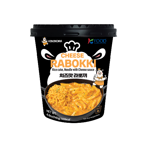 KINIKORA Premium Instant Rabokki Cup - Cheese Flavor, 2 Cups, Korean Ramen & Tteokbokki, Quick and E